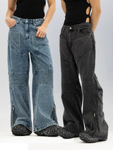 Men's Blue Black Loose Flared Jeans