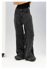 Men's Blue Black Loose Flared Jeans