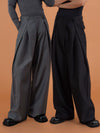 Charcoal Pleated Wide Leg Casual Pants