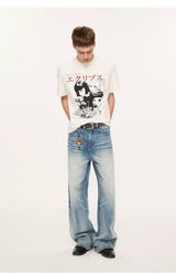13oz Washed-Whiskered Cream Blue Straight Jeans