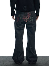 Streetwear Gothic Camo Leather Straight Jeans