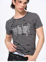 Slim Fit Letter Print Striped Tees