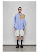 Color-block Striped Cotton Pocket Shirt
