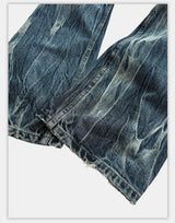 Vintage Washed Blue Printed Curved Jeans