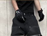 Black Waxed Straight Mesh Cord Jeans