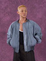 Men's Textured Gray Blue Bomber Jacket