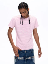 Men's Pink Striped Skull Print Tee