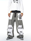 Men's Raw Printed Wide Leg Jeans