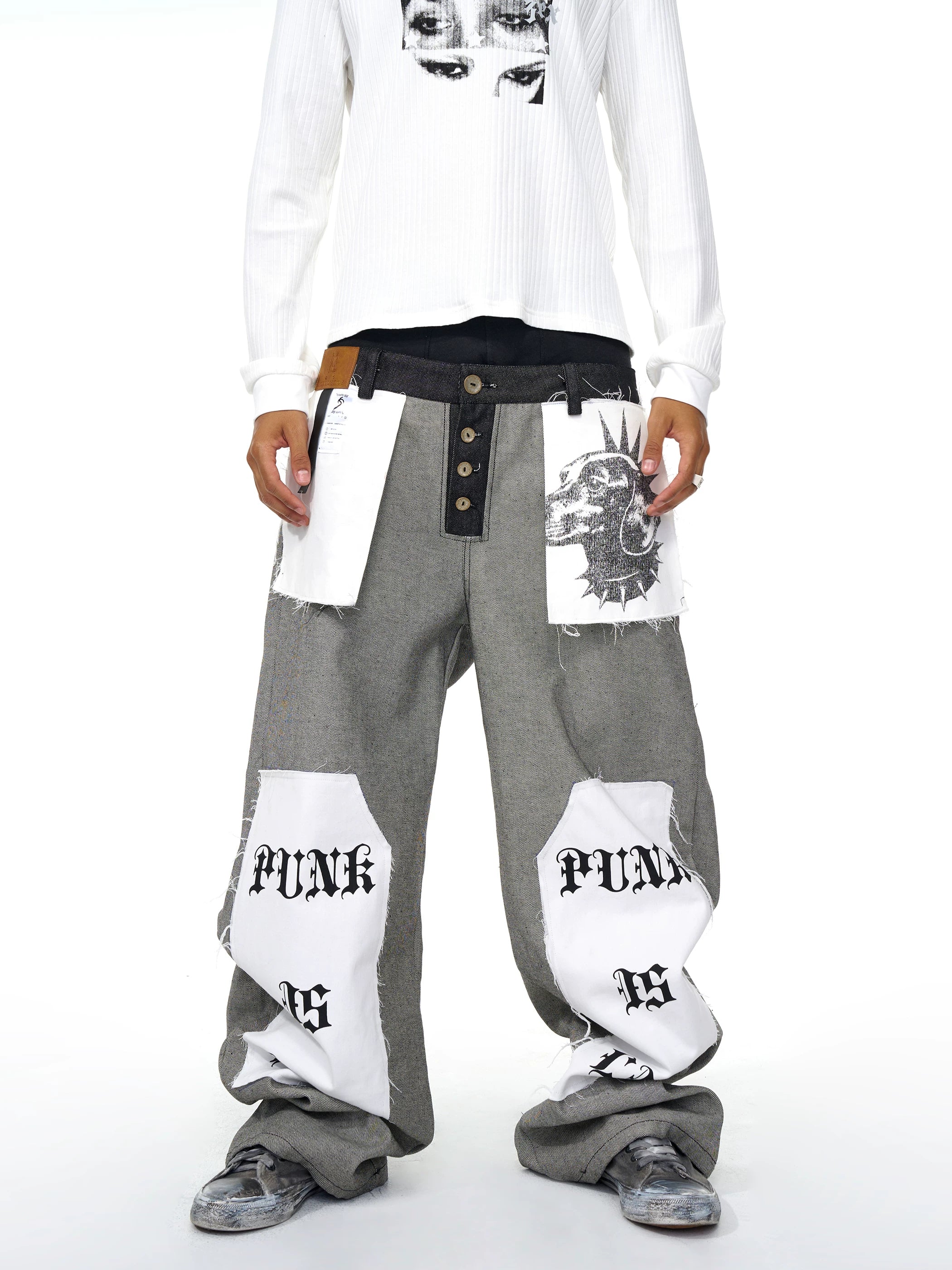 Men's Raw Printed Wide Leg Jeans