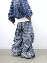Loose Gradient Washed Plaid Print Jeans