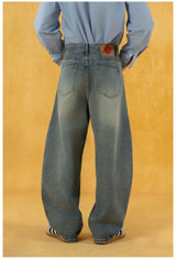 Men's Distressed Blue Wide Leg Jeans