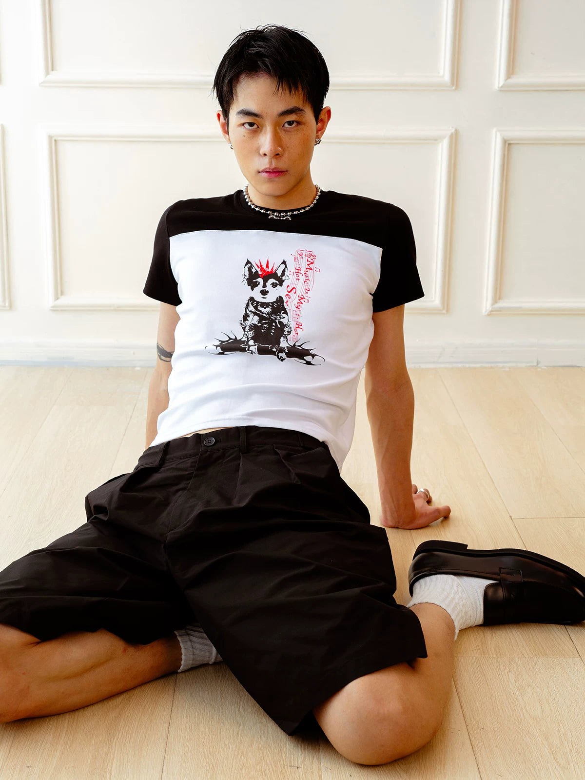 Vintage Punk Dog Print Slim Tee