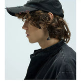 Long Brim Red Embroidered Distressed Cap