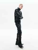 Black Slim Fit Zip-Collar Leather Jacket