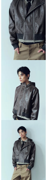 Double Zip Hooded Cropped Leather Jacket