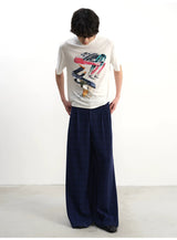 Blue-Black Plaid Pleated Casual Pants