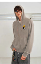 Faux Fur Loose Zip Hooded Cardigan