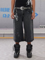 Rhinestone Distressed Cropped Denim Shorts