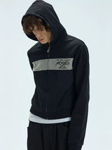 Two-Tone Cotton Embroidered Crop Zip Hoodie