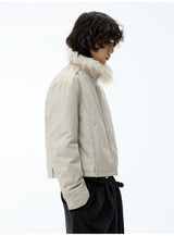 Fitted Two-tone Grid Fur Collar Jacket