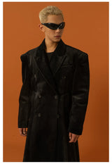Men's Long Black Velvet Wool Coat