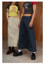 Unisex Elastic Waist Drawstring A-line Skirts