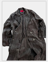 Collared Distressed Tie-dye Denim Coat