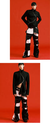 Black Thick Slim Zip Turtleneck Sweater