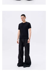 Pleated Wide Leg Raw Denim Jeans