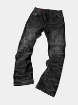 Dark Distressed Crinkled Straight Jeans