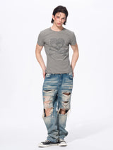 Men’s Striped Skull Print T-Shirt