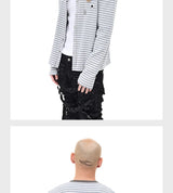 Striped Snap Button Couple Knit Cardigan