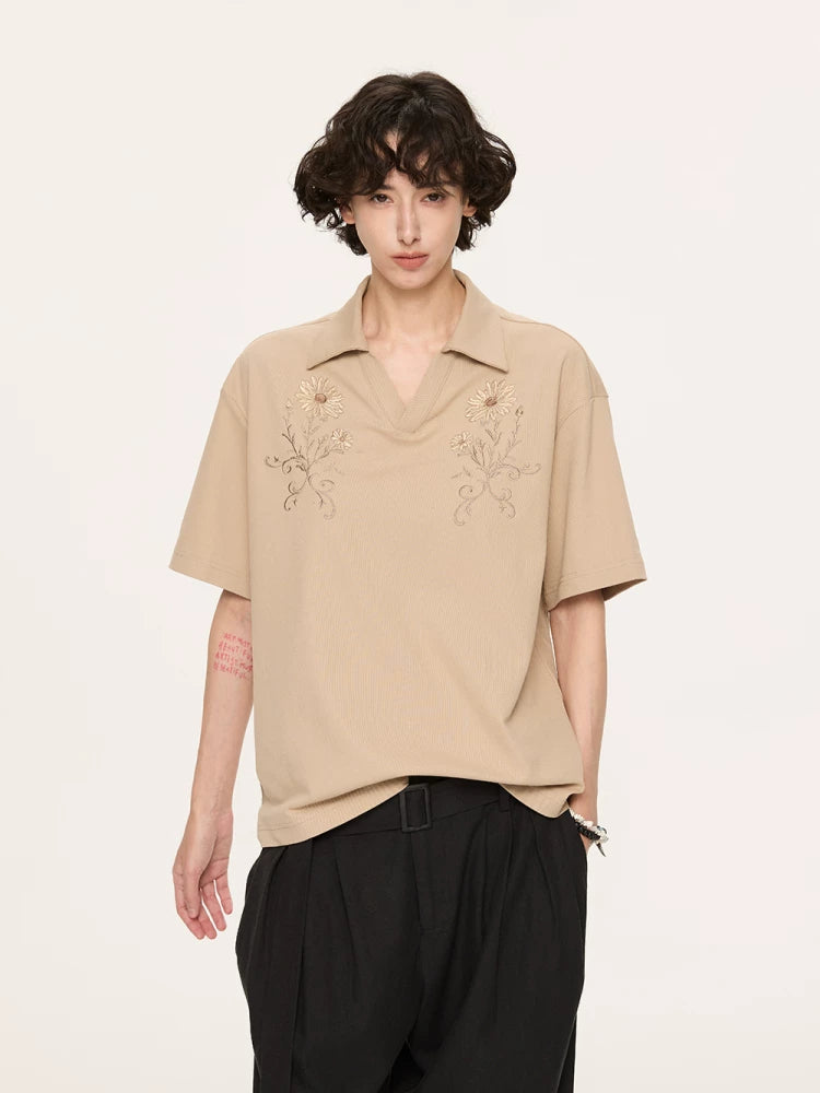 Embroidered Seagull V-neck Polo Shirts