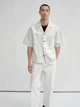 Cropped Contrast Cuban Collar Shirt Jacket