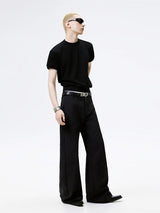 Black Straight Flared Casual Pants