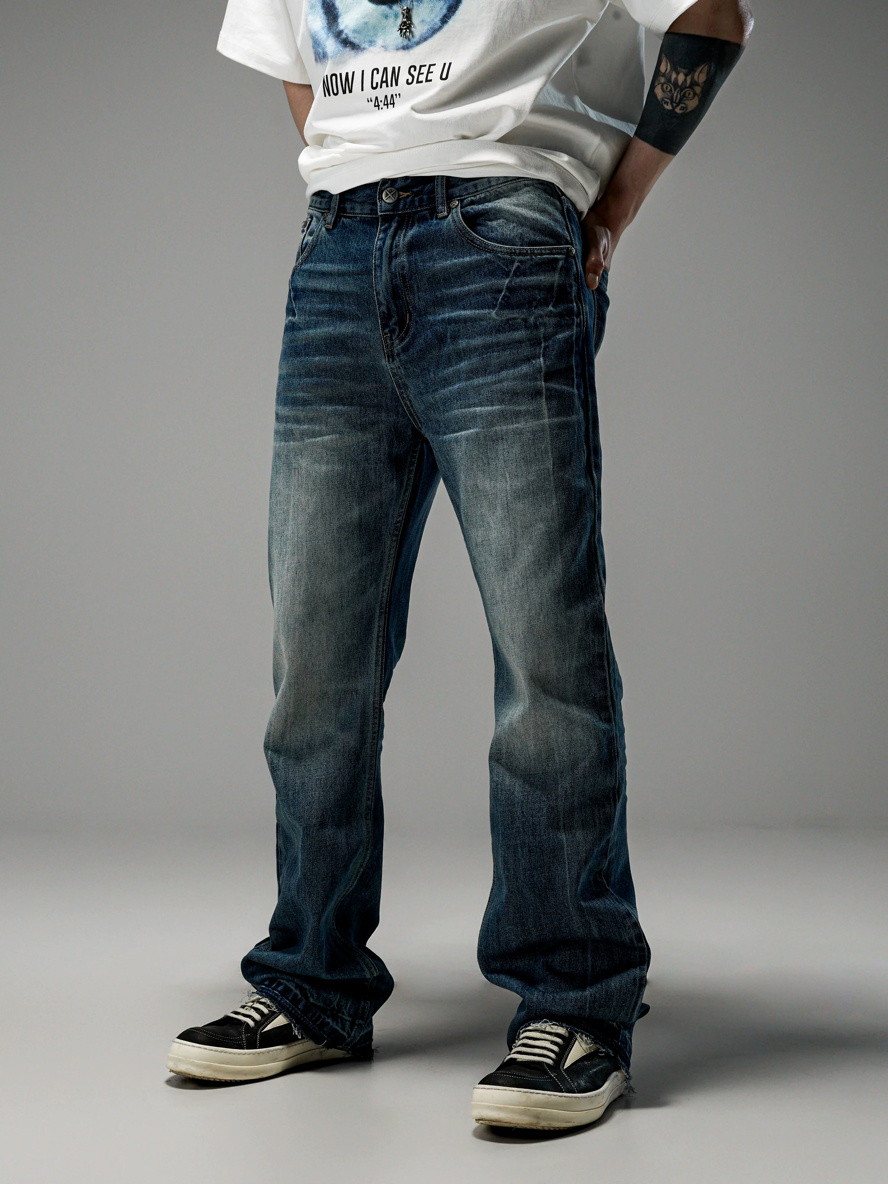 Heavy Washed Loose Flared Stacked Jeans