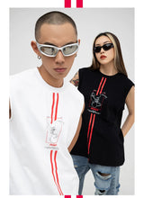Men's White Loose Hand-Printed Tank Tops