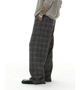 Black Grey Plaid Wool Pants