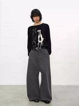 Drop Shoulder Dog Jacquard Cotton Sweater