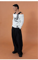 Charcoal Pleated Wide Leg Casual Pants