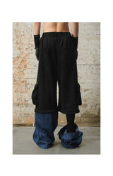 Detachable Suede Denim Patchwork Cargo Pants