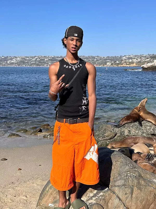 Fitted Cross Print Ribbed Tank Tops