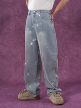 Men's Light Blue Sequined Baggy Jeans