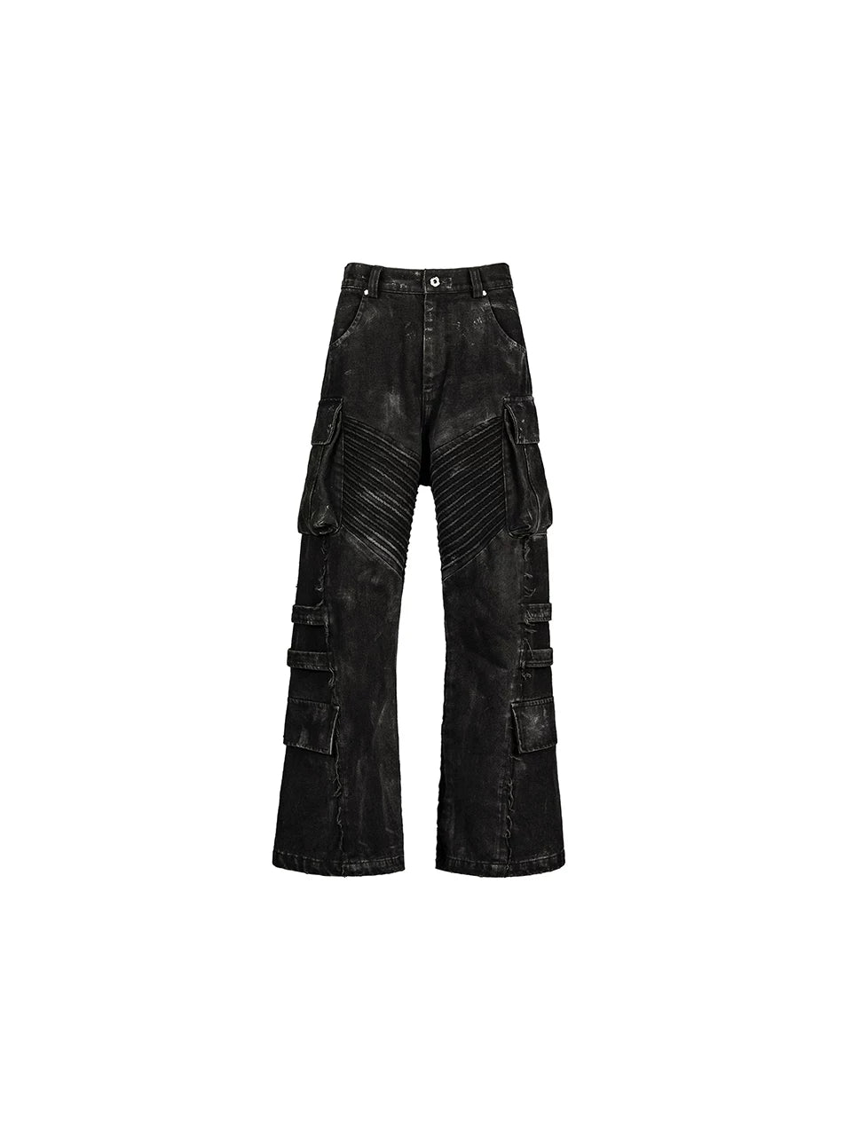 Distressed Flared Jeans With Strapped Pockets