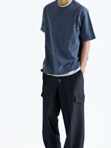 Indigo Denim-Style Drawstring Waist Cargo Pants