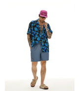 Blue Short Sleeve Cuban Collar Shirts