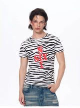 Zebra Print Letter Graphic Crew Neck Tee