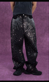 Men's Black Sparkly Wide Leg Jeans