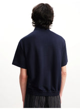 Navy Blue Pleated Short Sleeve Shirt