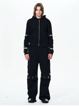 Men's Black Straight Two-In-One Riveted Sweatpants
